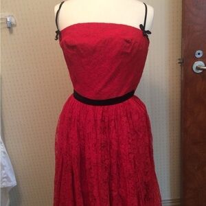 Vintage Red Lace Party Dress XS